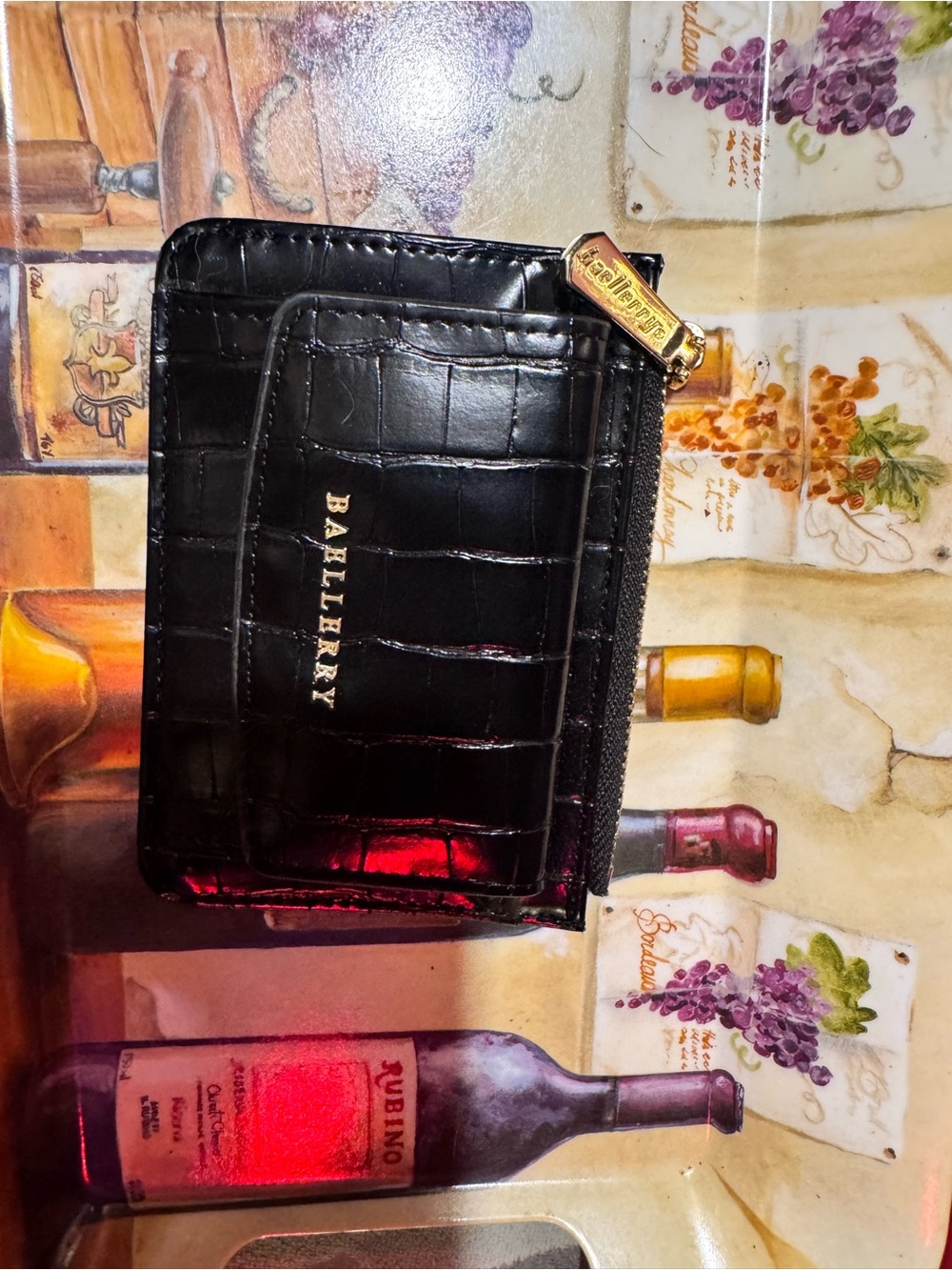 Baellerry faux Black Croc-Embossed Leather Card  Holder